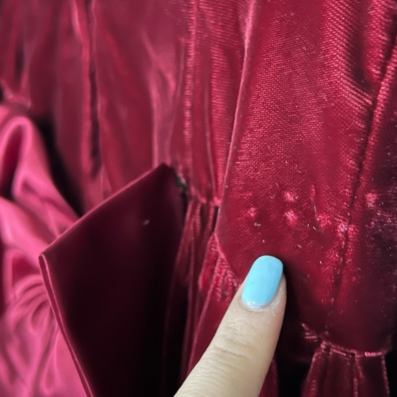 Vintage ILGWU 1980's Wine Velvet Bow V Back Party Dress Union Made Women's Sz 6 - Picture 11 of 16